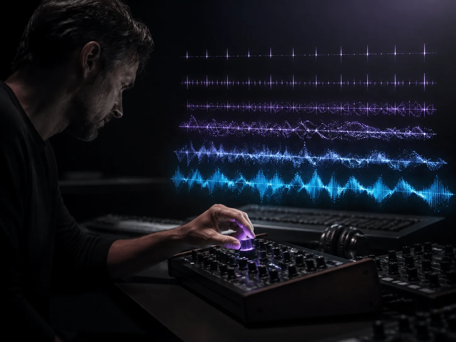 Kreativteam prüft zwei Entwürfe eines Techno-Tracks